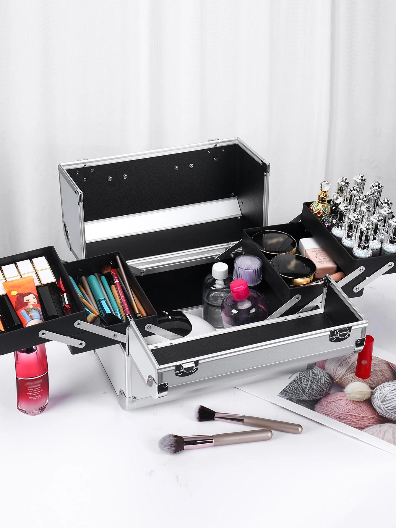 

Makeup Box Cosmetic Organizer Oversized with Nail Tray Portable Makeup Organizer Makeup Carrying Case