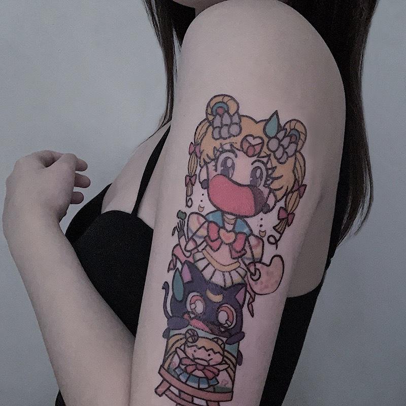 

Японские наклейки-татуировки в стиле аниме «Лолита» — красивый водостойкий цветочный дизайн для долговечной носки для обоих полов 19x12cm