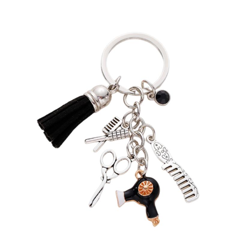 

Милые расчески, ножницы, фен, брелок для ключей от машины, парикмахер, парикмахеры, стилист по волосам, брелок-подвеска для рюкзака, кошелька чёрный