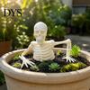 Horror Themed Garden Statue Halloween Planter Skeleton Ornament, Glow-in-The-Dark Figurine, Break Through The Flexible Bone Statues for Patio
