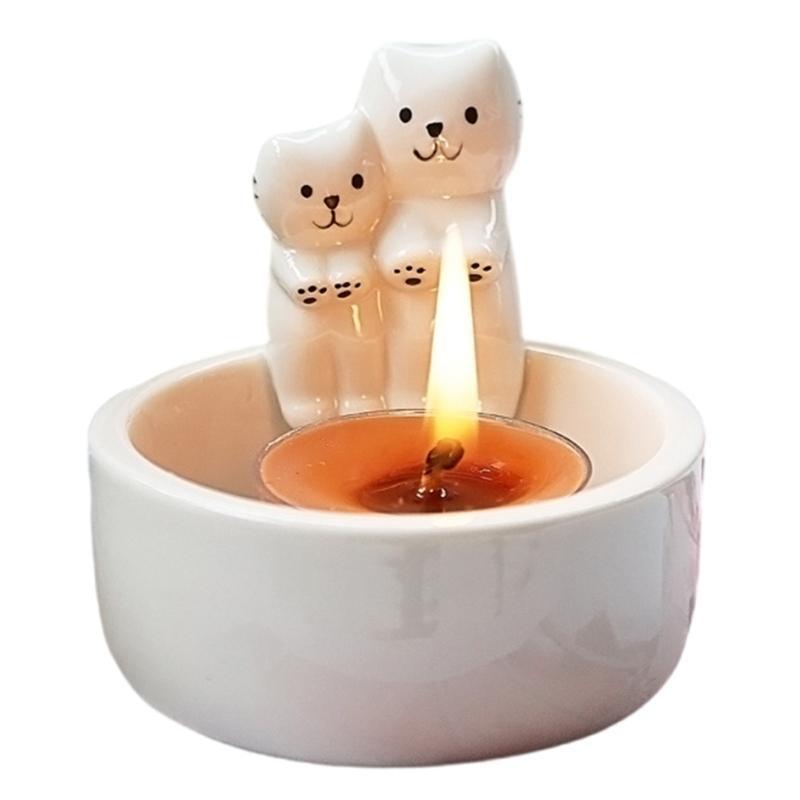 Cartoon Couple Cats Tealight Stand Ceramics Cats Holder Candlestick