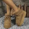 Women's Winter Plush Furry Collar & Cuff Short Boots - Beige Round-Toe Lace-Up Snow Boots with TPR Sole, Warm Cozy Traction Tires for Ice & Snow