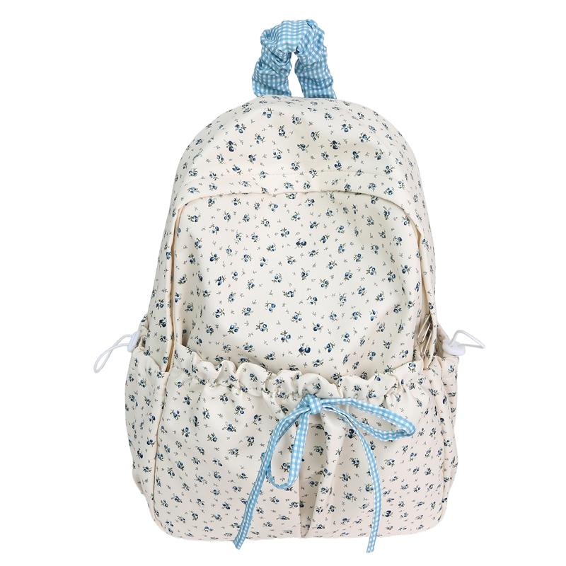 

Bow Student Schoolbag Floral Print Women s Backpack College Style Backpack Small синій