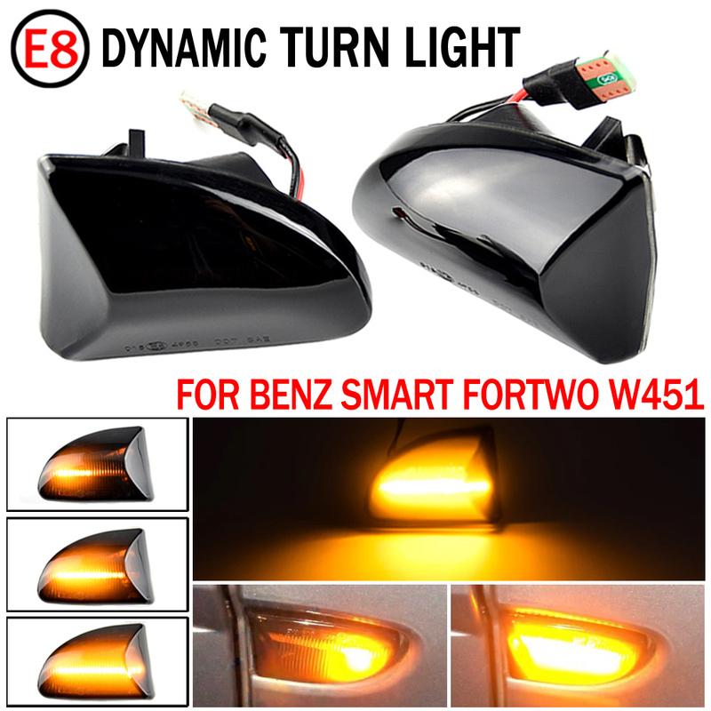 2PCS Smoked Lens Amber LED Dynamic Side Marker Light Turn Signal Lights For Smart Fortwo 451 MK1 & MKII 2007-2014