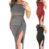 Bodycon Dress Off Shoulder Shiny Spring Autumn Slash Neck Strapless High Split Dress for Wedding