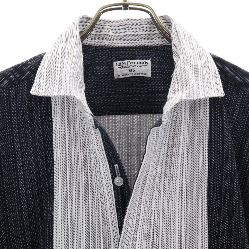 L&M FORMALS 70s vintage Striped Pattern Long sleeve Two-tone Pleated Dress shirt Men's Used