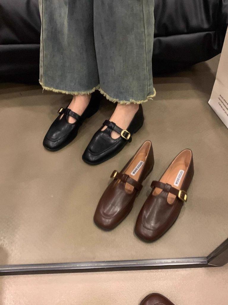 Jesień 2025 Wszechstronne czarne mokasyny w stylu koreańskim z kwadratowym noskiem dla kobiet