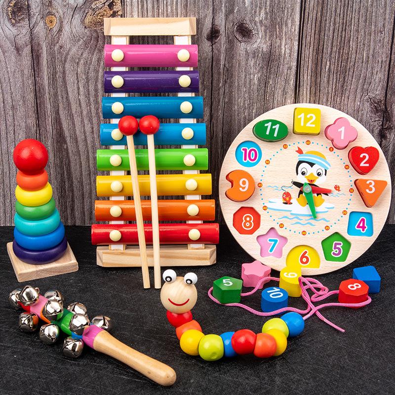 Wooden Educational Building Blocks and Beaded Xylophone Set for Infants and Toddlers – Ideal Children's Day Gift