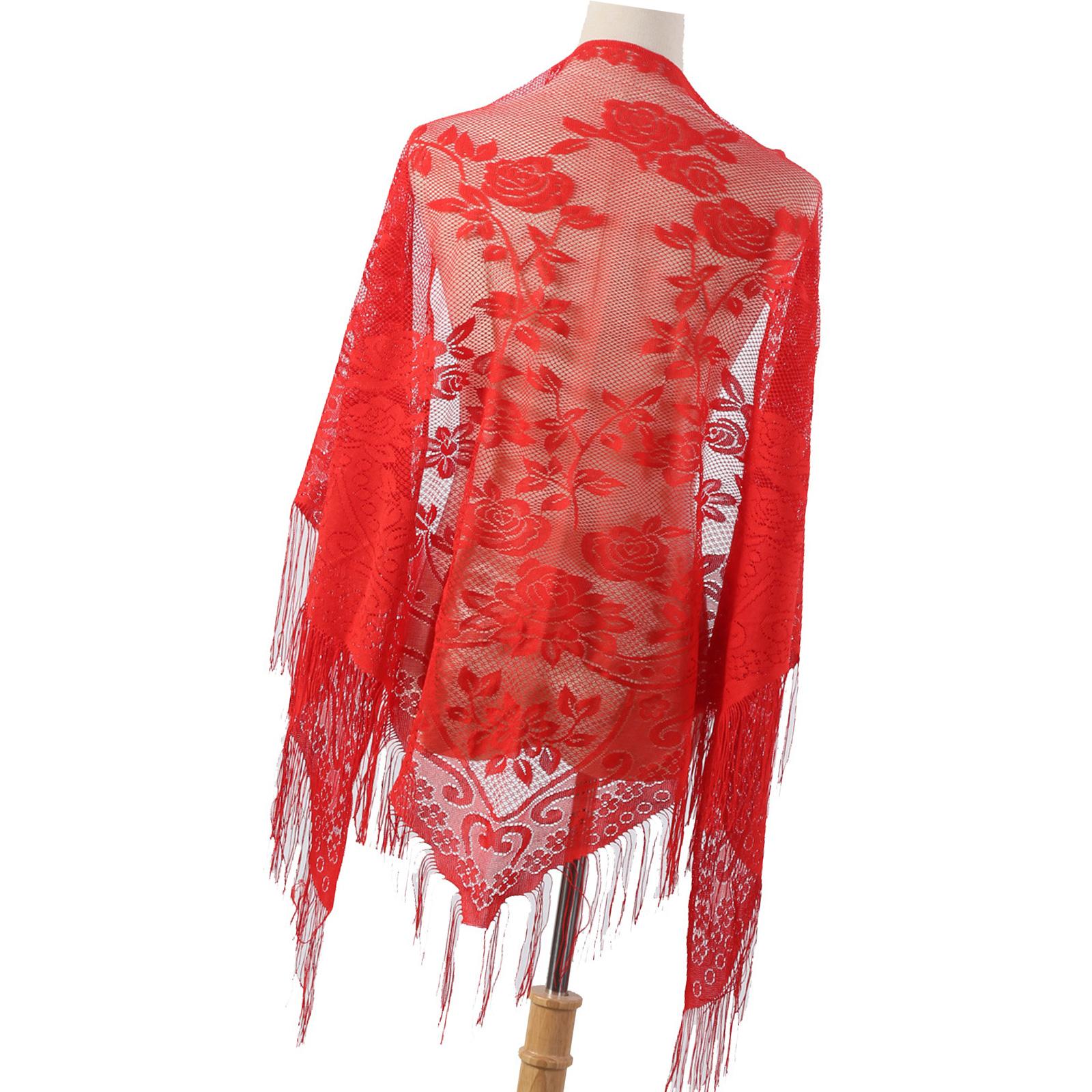 

Lace Flower Pattern Shawl Comfortable Sheer Shoulder Wrap Triangular Shawl for Trendy Women All Age Vacation Casual Wear червоний