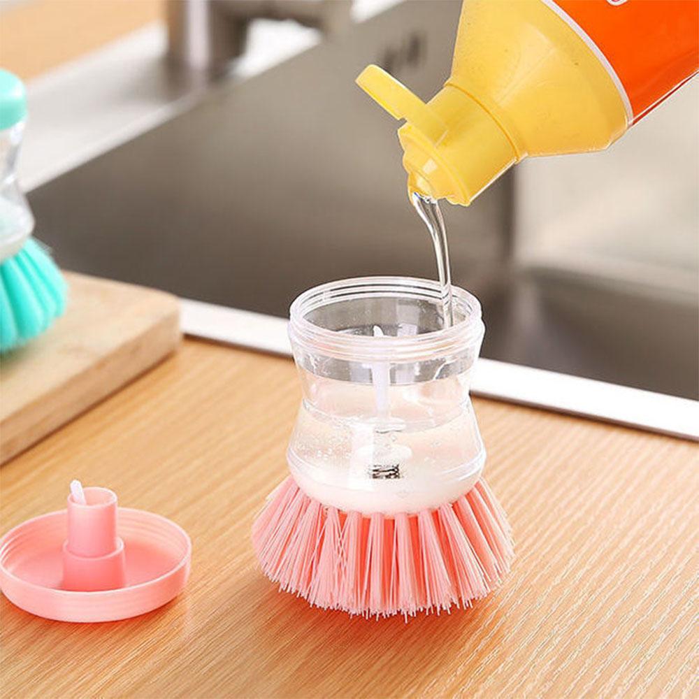 Brosse à vaisselle automatique créative avec tasse de stockage de liquide vaisselle, brosses de nettoyage en plastique pour chaudière de cuisine