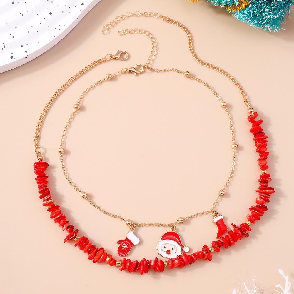 Christmas Turquoise Santa Multi-Layer Necklace Set - European & American Style Chokers for Women
