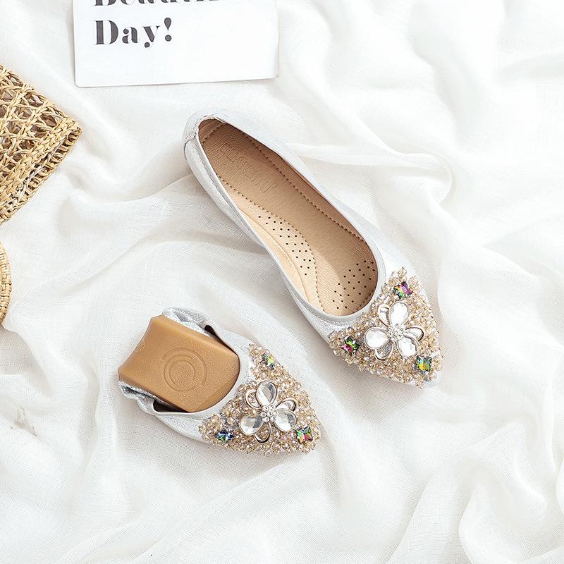 Rhinestone Soft-soled Women's Shoes, Which Can Be Rolled and Easily Carried, Ballet Flat Shoes