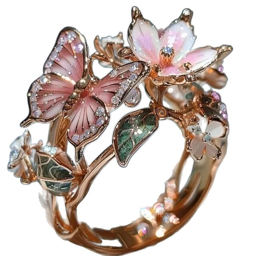 Trendy Colorful Drip Oil Butterfly Flower Ring - Fashionable Boutique Opening Design