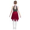 Kids Girls Ice Skating Performance Dress: Sleeveless Keyhole Back Rhinestone Metallic Mesh Bodice with Irregular Chiffon Hem for Competition