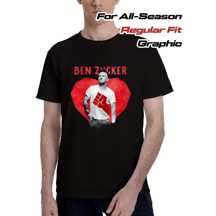 Ben Zucker Herren Grafik-T-Shirt | Rotes Herz-Grafik mit kräftigem Text, Lässiger Rundhalsausschnitt, Normale Passform, Bequeme Ganzjahreswahl, Langarm XL schwarz