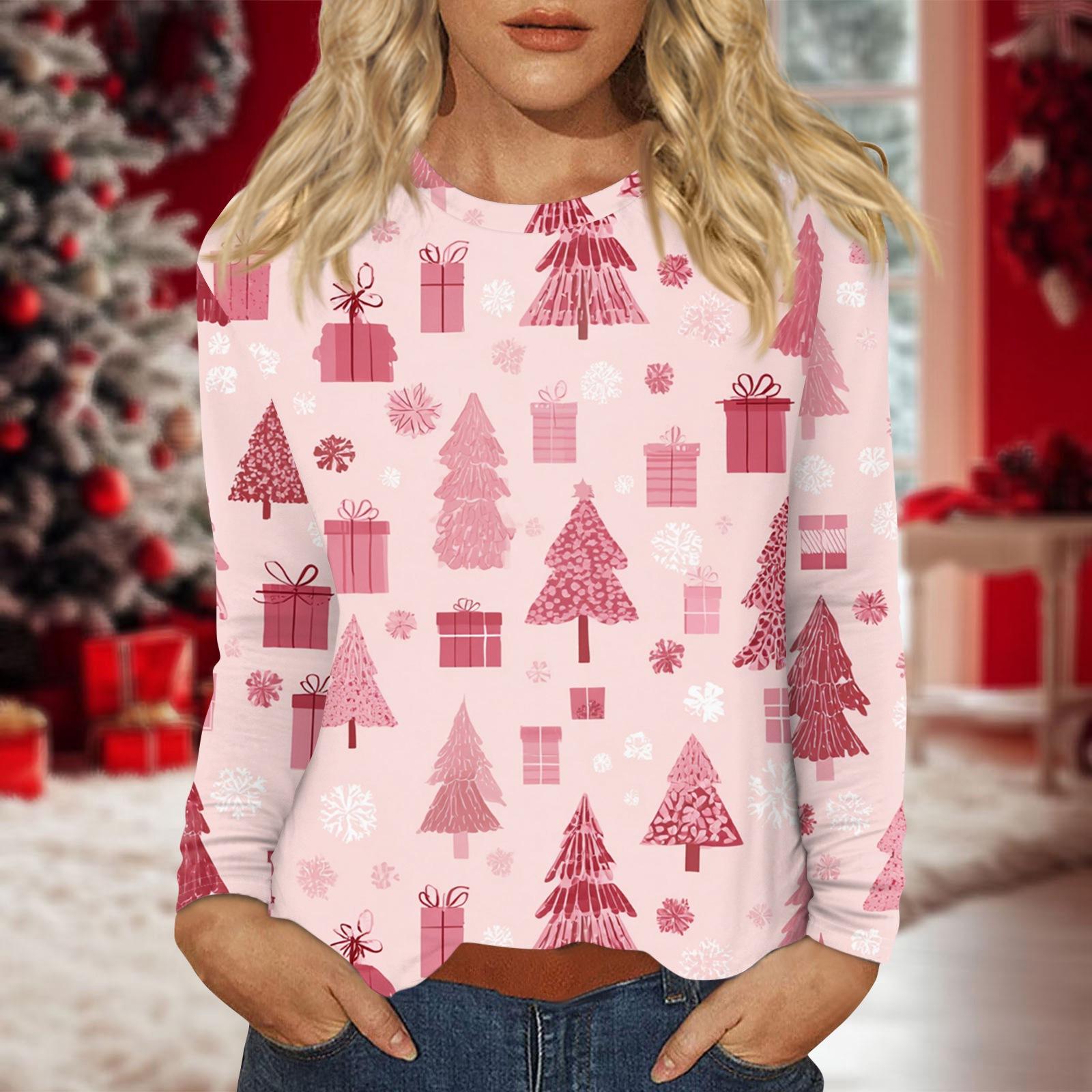 

Женский повседневный топ с длинным рукавом и принтом, с круглым вырезом L горячий розовый