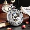 TREEWETO Mechanical Pocket Silver Flower Roman Numerals Watch, Hollow, Vine, Skeleton,