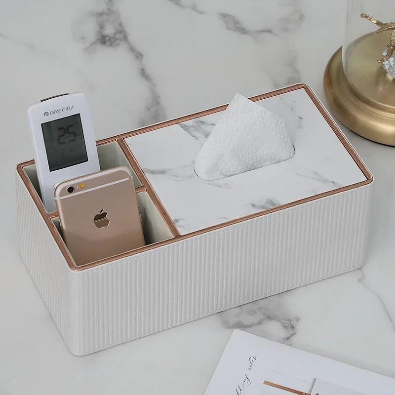 Light Luxury Desktop Storage Box Tissue Box Holder Organizer Multi-functional Square Desk Organizer for Living Room Dining Room