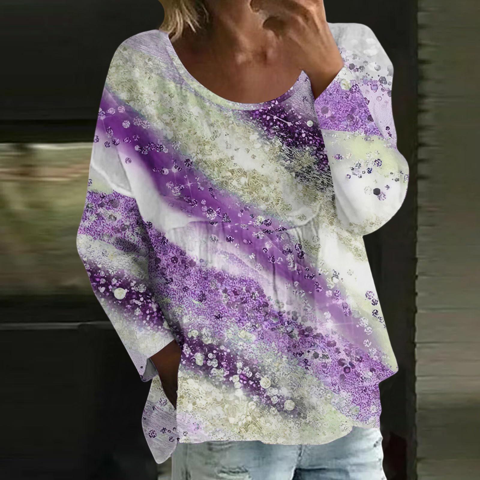 

Women s Casual Fashion Loose Round Neck Floral Print Long Sleeve Top M