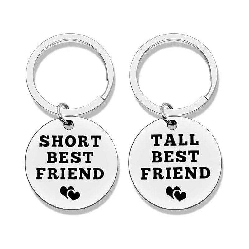 2 Pcs/Set Tall Short Best Friend Key Chain Round Stainless Steel Keychain Friendship Jewelry Gifts