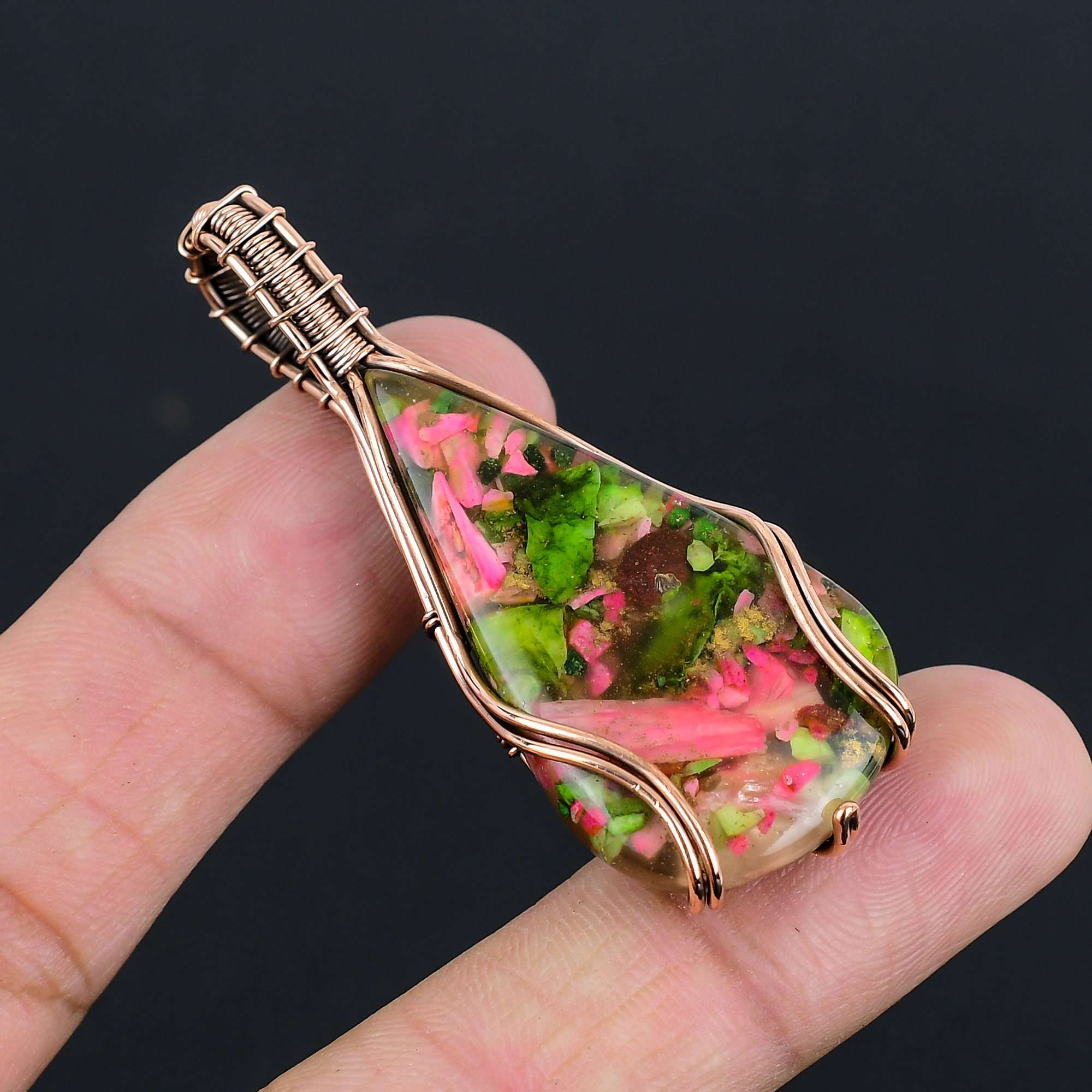 

Подвеска из драгоценного камня Oyster Turquoise | Оплетенная оксидированная медная проволока | Ожерелье с подвеской | Подвеска из меди ручной работы, ювелирное украшение в подарок для нее/негоLC-312