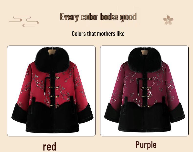 Velvet-Lined Cotton Winter Coat for Elderly Women: Warm, Stylish, Thickened Mother's Jacket