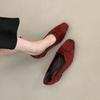 2025 new round head pleated bow suede light mouth short thick heel versatile OL fashion women's single shoes