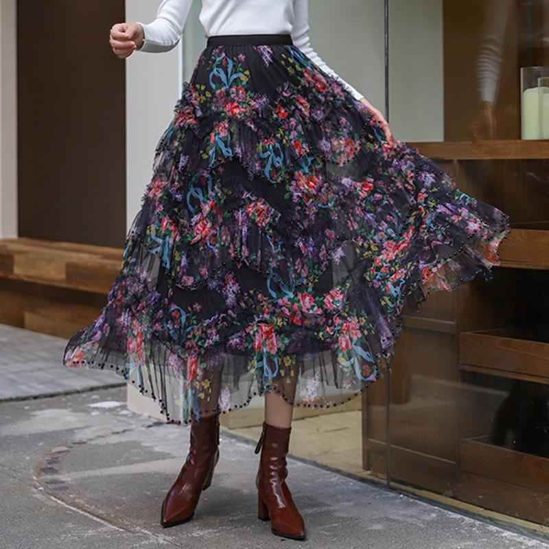 DIMANAF 2025 Sommer Damen Neue Röcke Elastischer Bund Plissiertes Mesh Elegante Röcke