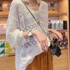Spring Thin Long Sleeve Hollow Casual Knitted Sweater Women Elegant Solid Fashion Loose Pullover Sweaters Women Summer New Slim Simple Knitwear 26590