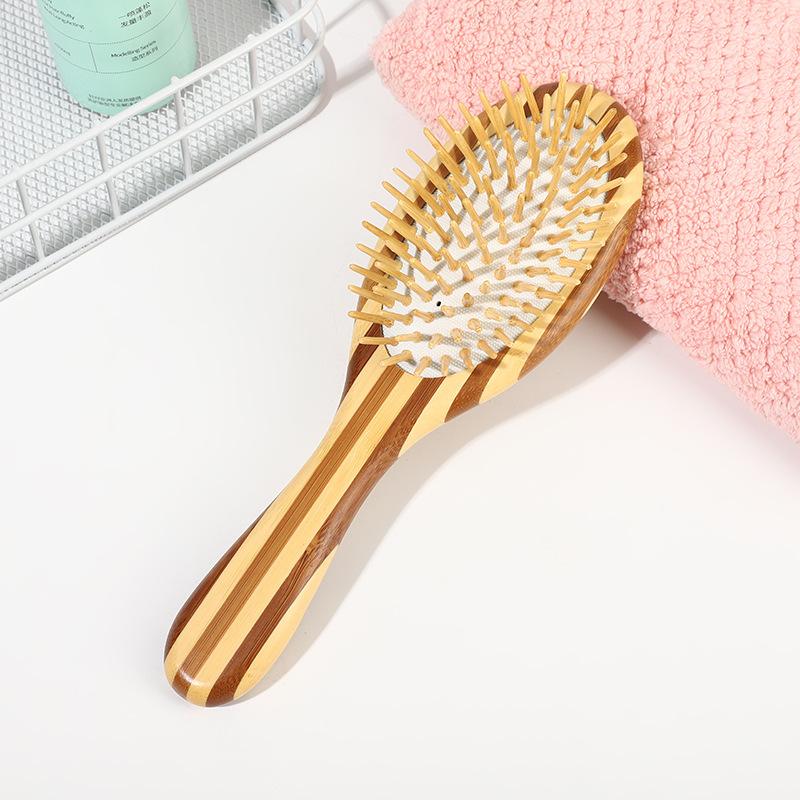 Professional Oval-shaped Natural Bamboo Hairbrush Anti-Static Airbag Scalp Massage Brush with Cushion Pin Paddle Detangling Comb