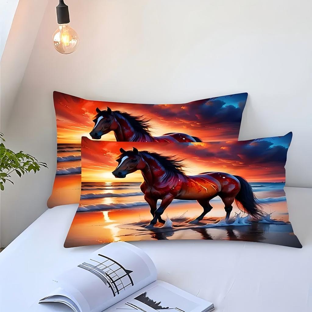 Seaside Horse 3D Printed Duvet Cover Set Elegance Soft Comfortable Luxury Bedding Set Wildlife Theme Quilt Cover Set Pillowcases