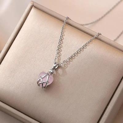 Fashion Y2K Cute Natural Pink Heart Stone Necklace for Women Bohemia Gothic Kawaii Zircon Clavicle Necklaces Gifts Luck Jewelry