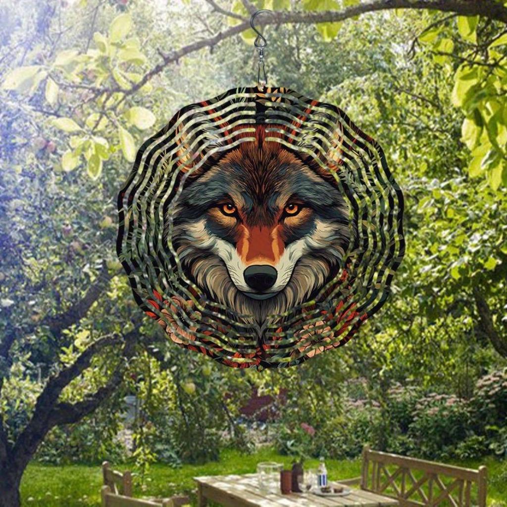 Rose Red Wolf Design 2D Metal Wind Chime Outdoor Hanging Decor for Garden Yard Home Wedding Birthday Christmas Gift