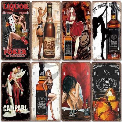 Plakat Whiskey Metalowe Puszka Logo Dziewczyna Whiskey Kieliszek do Wina Retro Metalowa Płyta Bar Klub Bar Salon Dekoracja Ściany Domu