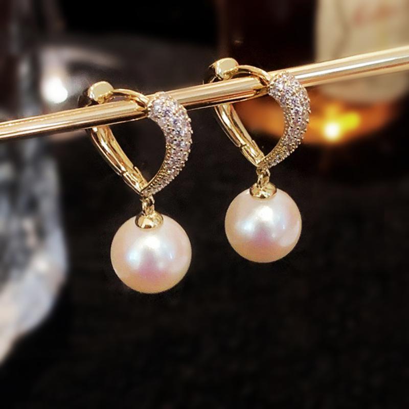 Huitan Korean Imitation Pearl Dangle Earrings for Women Gold Color Love Earrings Temperament Girl Ear Accessories Trendy Jewelry
