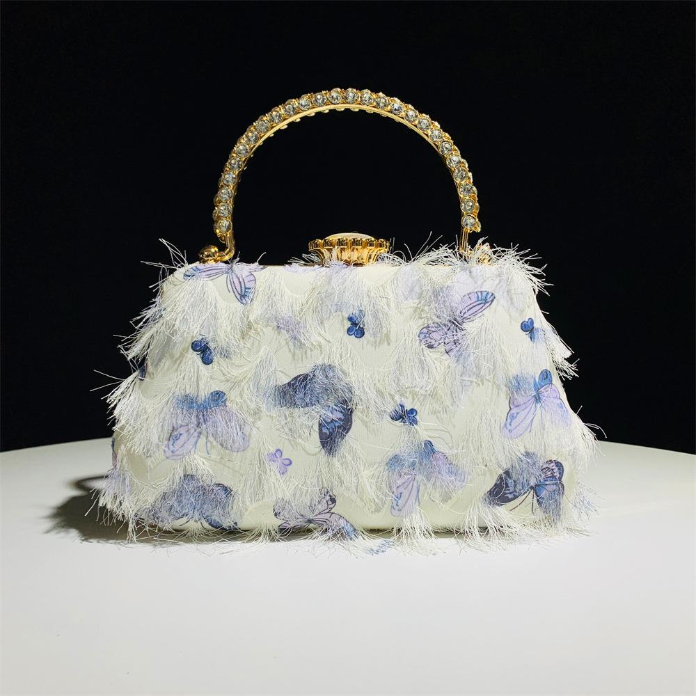 

Evening Bags Clutches Tassel Butterfly Top-Handle Prom Clutch Long Chain Shoulder Handbags Wedding Bridal Female Purse Bags 21cmX12.5cmX5cm