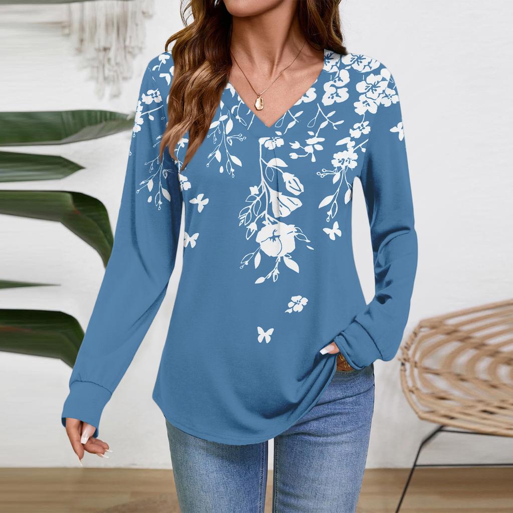 Women Long Sleeve Tops Dressy Casual V Neck Tshirts Basics Tee Vacation Fall Fashion Clothes