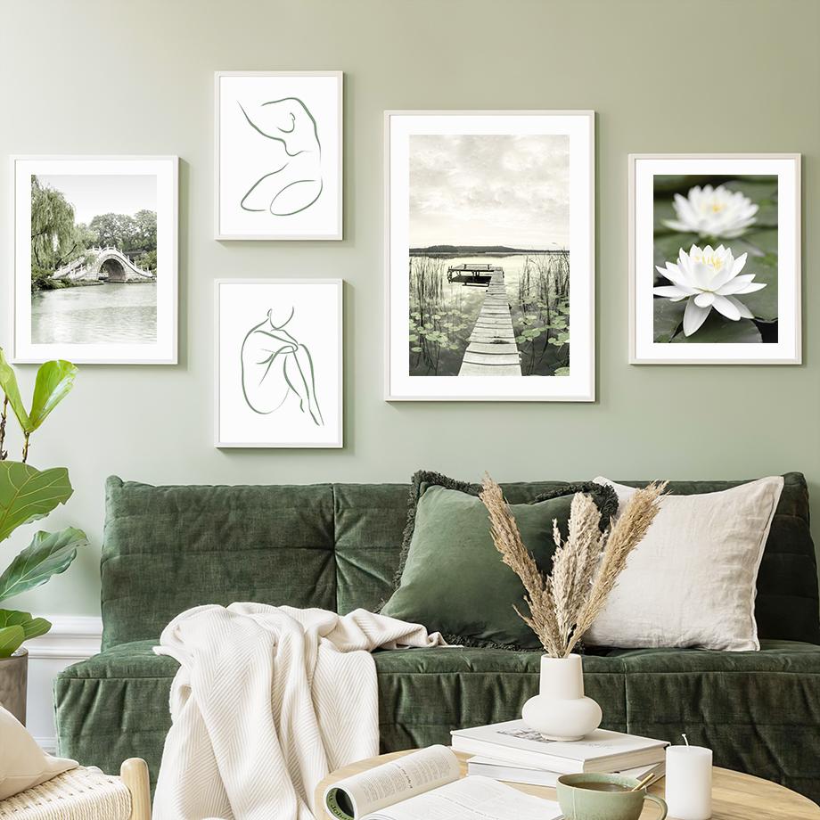 Lotus Teich Tempel Green Reed Brücke Wand Kunst Leinwand Malerei Nordic Poster Und Drucke Wohnkultur Chinesische Bilder Wohnzimmer