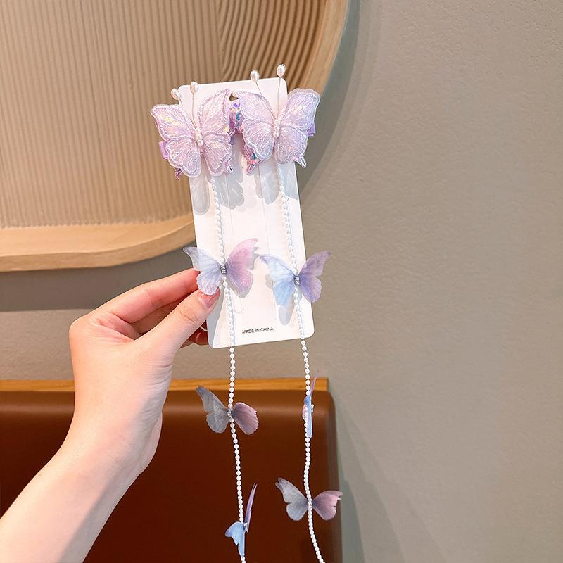 

2 шт. Принцесса Девочки Газовая Бабочка Заколки для Волос Жемчужная Кисточка Косички Заколки Сладкие Детские Праздничные Нарядные Аксессуары для Волос фиолетовый