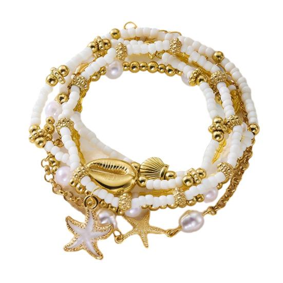 6Pcs Women Bracelet Natural Imitation Pearls Rice Beads Starfish Shell Conch Design Holiday Beach Style Bracelet 1 Set