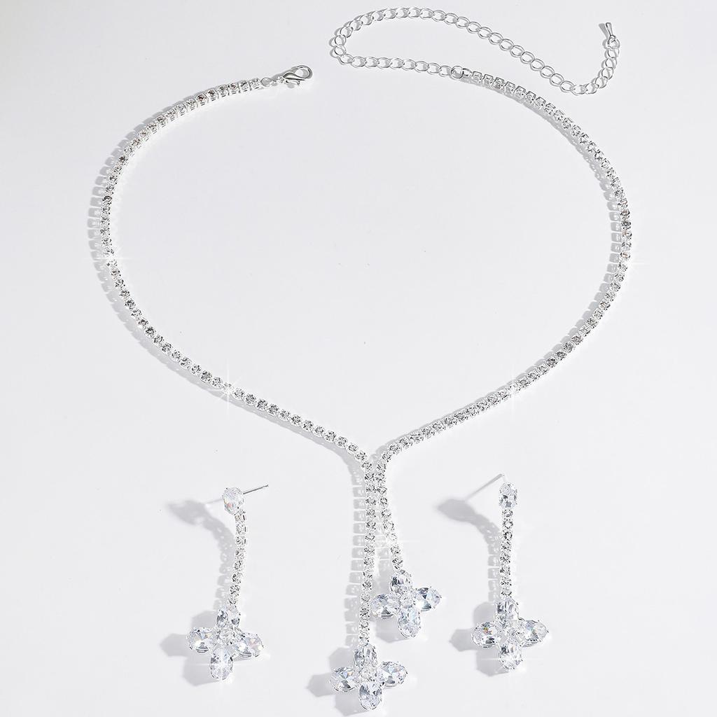 Bridal Necklace Set Zircon Series Full Diamond Crystal Clavicle Chain Earrings Two-Piece Set