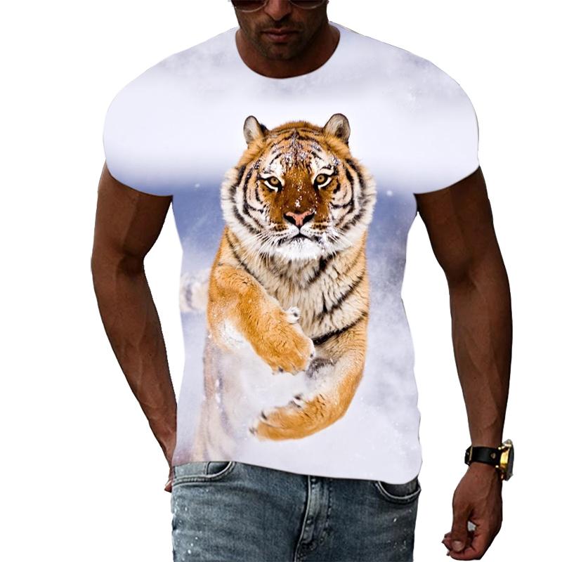 Letní móda Trička s grafikou Tiger Muži Neformální Potisk Trend Trička s krátkým rukávem Hip Hop Harajuku Streetwear se zvířecím vzorem