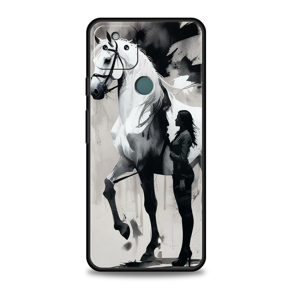 Phone Case Cover for Google Pixel 10 9 8 7 6 7A 6A Pro Shockproof Soft TPU 10 9 Pro XL Shell Animal Galloping Horse Girl Drawing