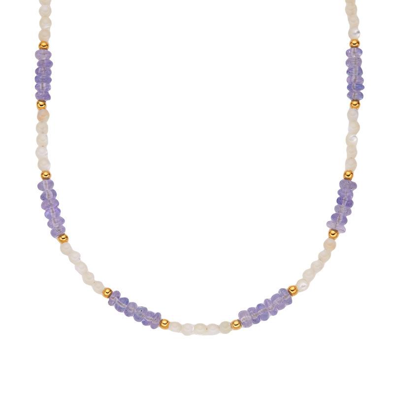 Original Design Handmade String S925 Sterling Silver Natural Tanzanite White Fritillary Necklace Women'S Simple And Elegant Clavicle Chain