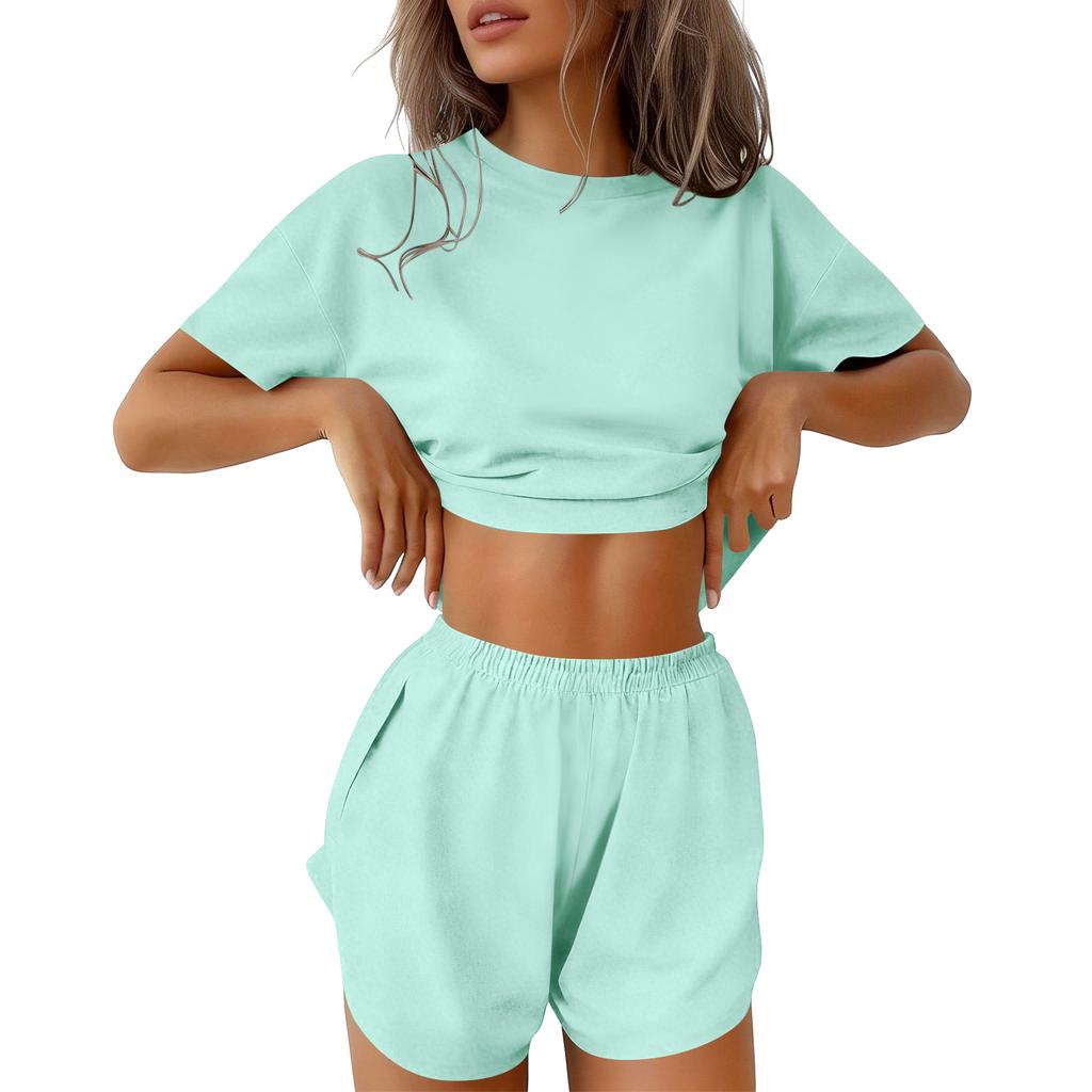 Damen-Pyjama-Set Kurzarm Gestreift Bedruckt Zweiteilig Loungewear Nacken-Pyjama Split-Shorts-Set Weiche Nachtwäsche