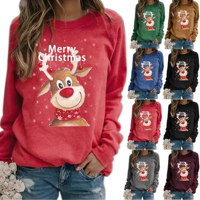 Wish Autumn/winter Round Neck Long Sleeve Loose-fit Sweatshirt Christmas Printing Casual Wear For Women