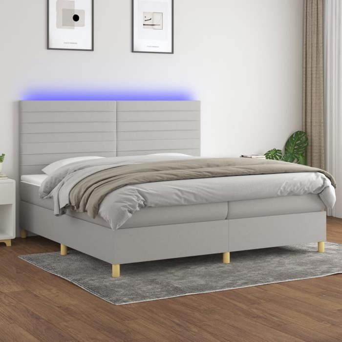VidaXL Slat Bed Base with Mattress and LEDs, Upholstered Bed with Headboard, Double Bed, Adult Bedroom Bed, 3135541