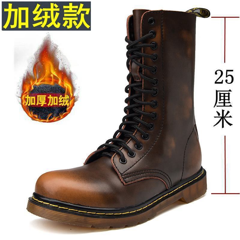 Large Size Foreign Trade Men's High Leather Boots British Men's and Women's Boots Riding Boots Long Knight Boots Tooling Couple Boots