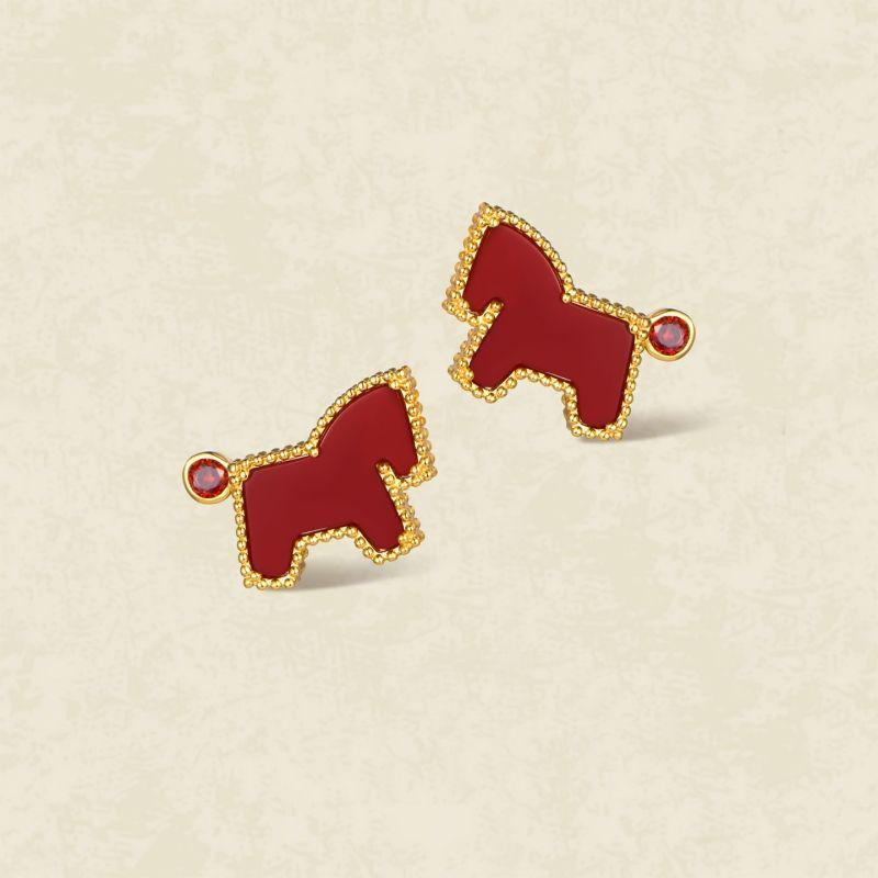 Silver Needle Zircon Horse Earrings - Light Luxury, Chinese Style, Retro Temperament Studs