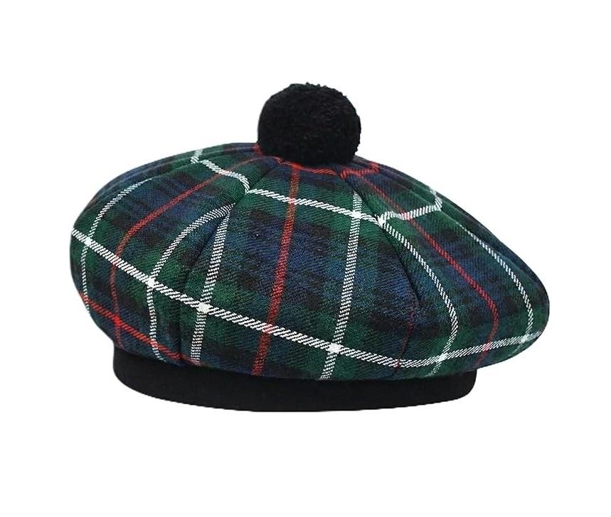 Scottish Beret Tam O Shanter Tammie Bonnet Tartan Hat Acrylic Wool Cap Pompom
